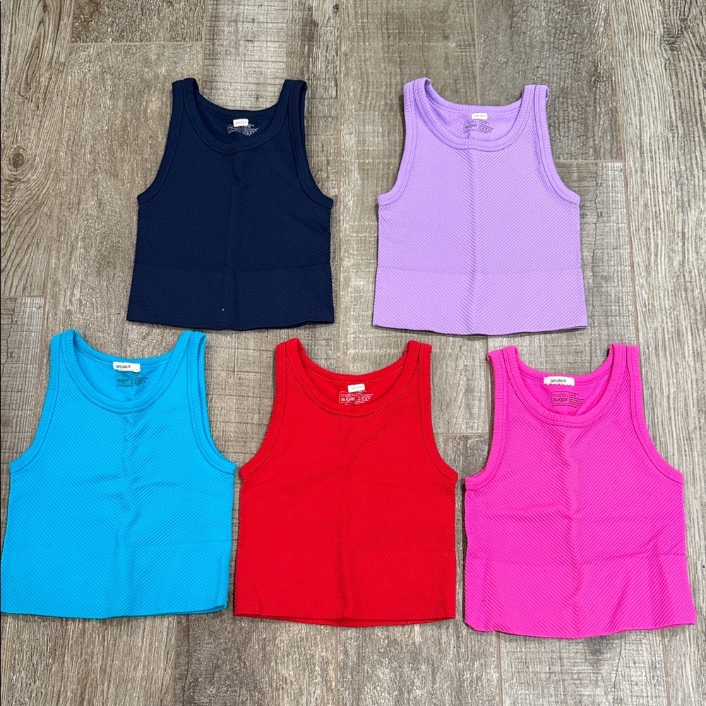 Assorted Ribbed Tank Top - Navy, Lavender, Turquoise, Red, Hot Pink